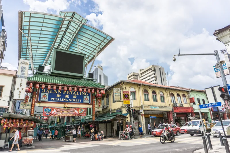 Petaling Street entrance and shophouses in Kuala Lumpur