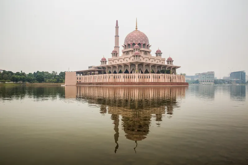 Putra Mosque beside the lake in Putrajaya